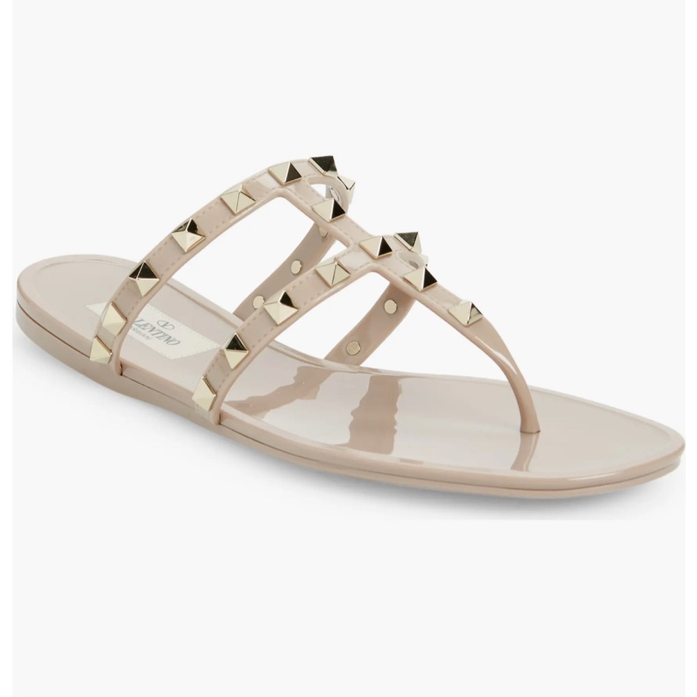 Valentino Beige Rockstud Jelly Sandals